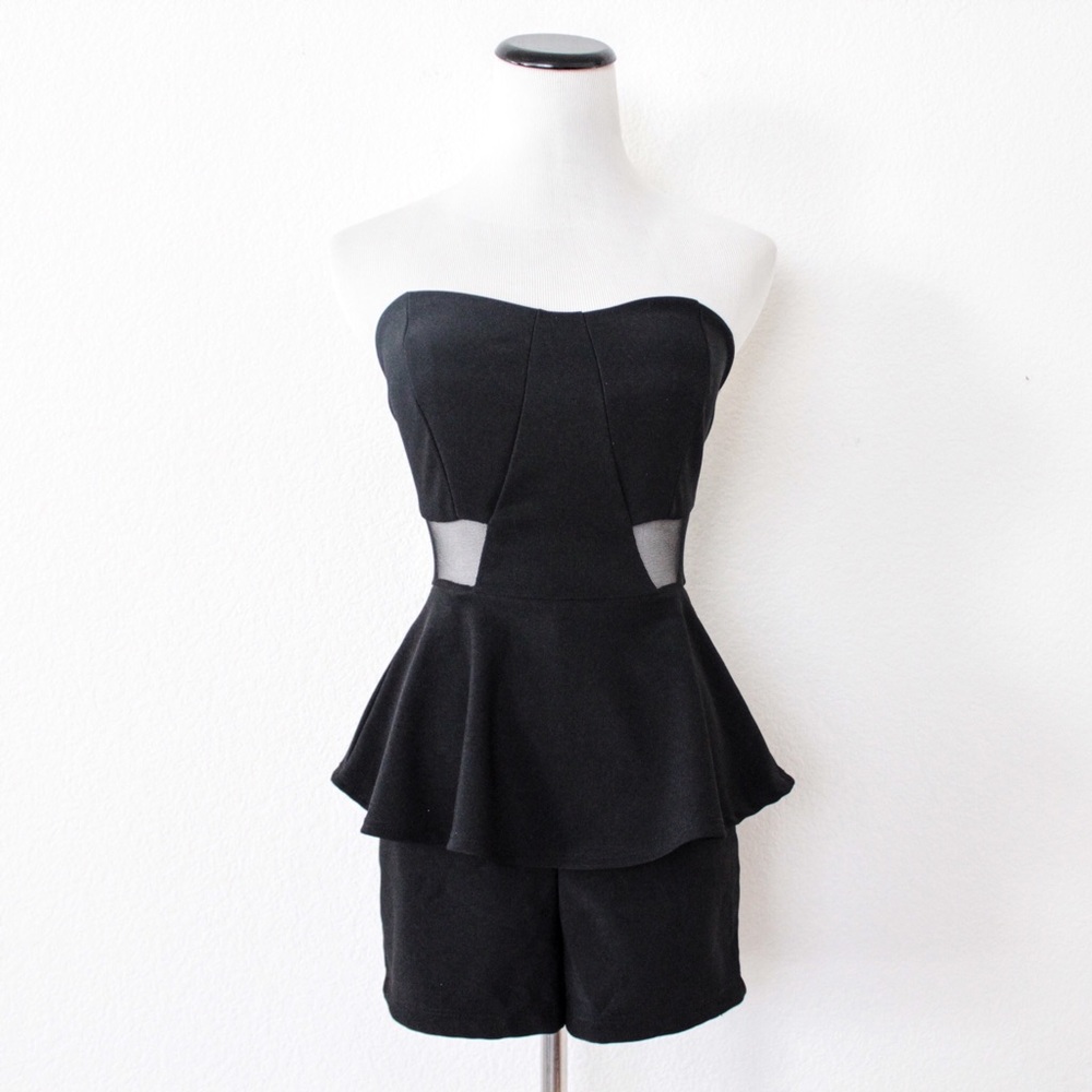 Mystic Vintage Black Mesh Panel Peplum Romper